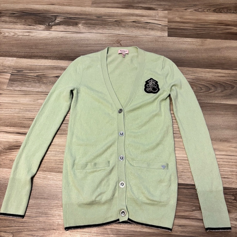 Y2K Rare Juicy Couture Logo Crest 100% Cashmere Knit Cardigan